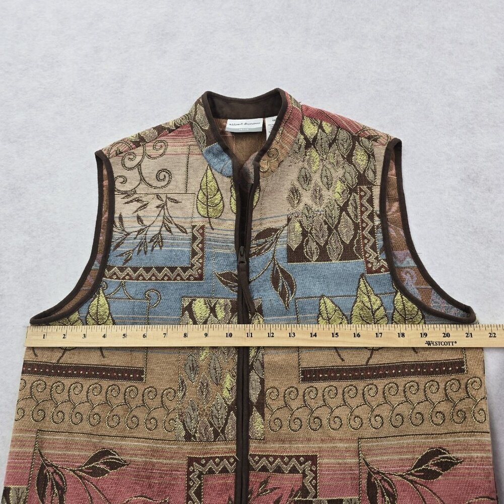 Alfred Dunner Tapestry Vest 12P Fall Leaves Full Zip Autumn Artsy Ombre Western - Picture 5 of 6